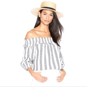 MISA Striped Off The Shoulder Flowy Top Size Small Oversized Fit